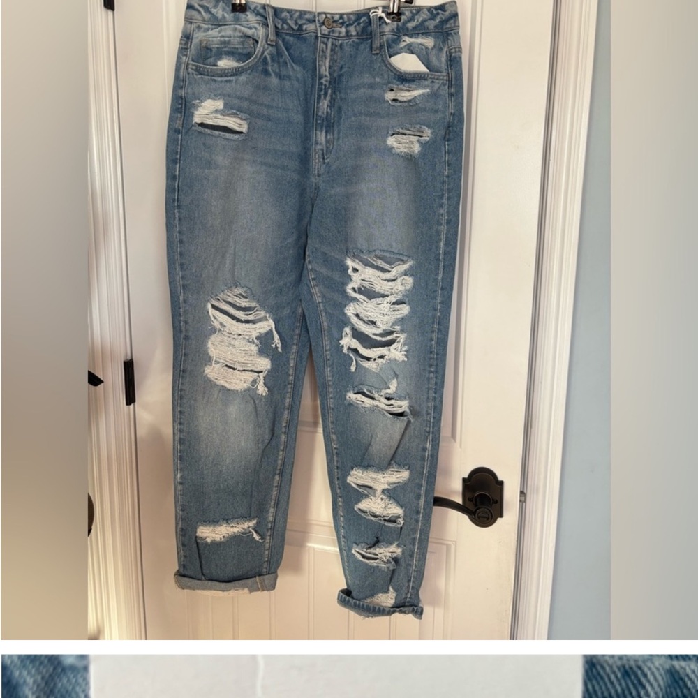 Flying Monkey Ripped Light Blue Boyfriend Jeans